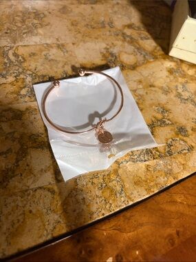 Adjustable Rose Gold Initial Charm Bangle Bracelet for Women